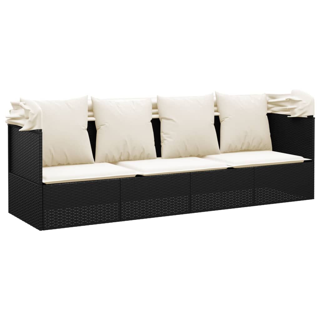 Loungebed met luifel kussens poly rattan