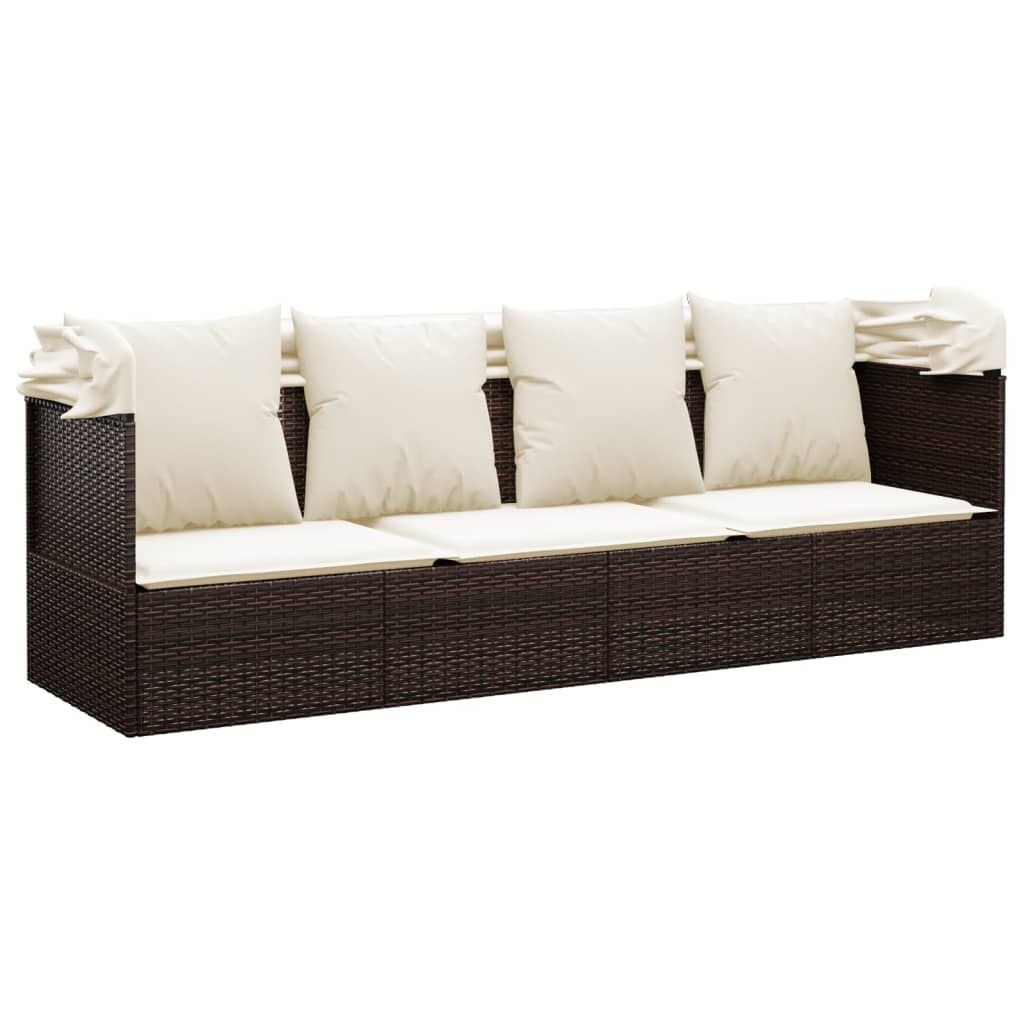 Loungebed met luifel kussens poly rattan