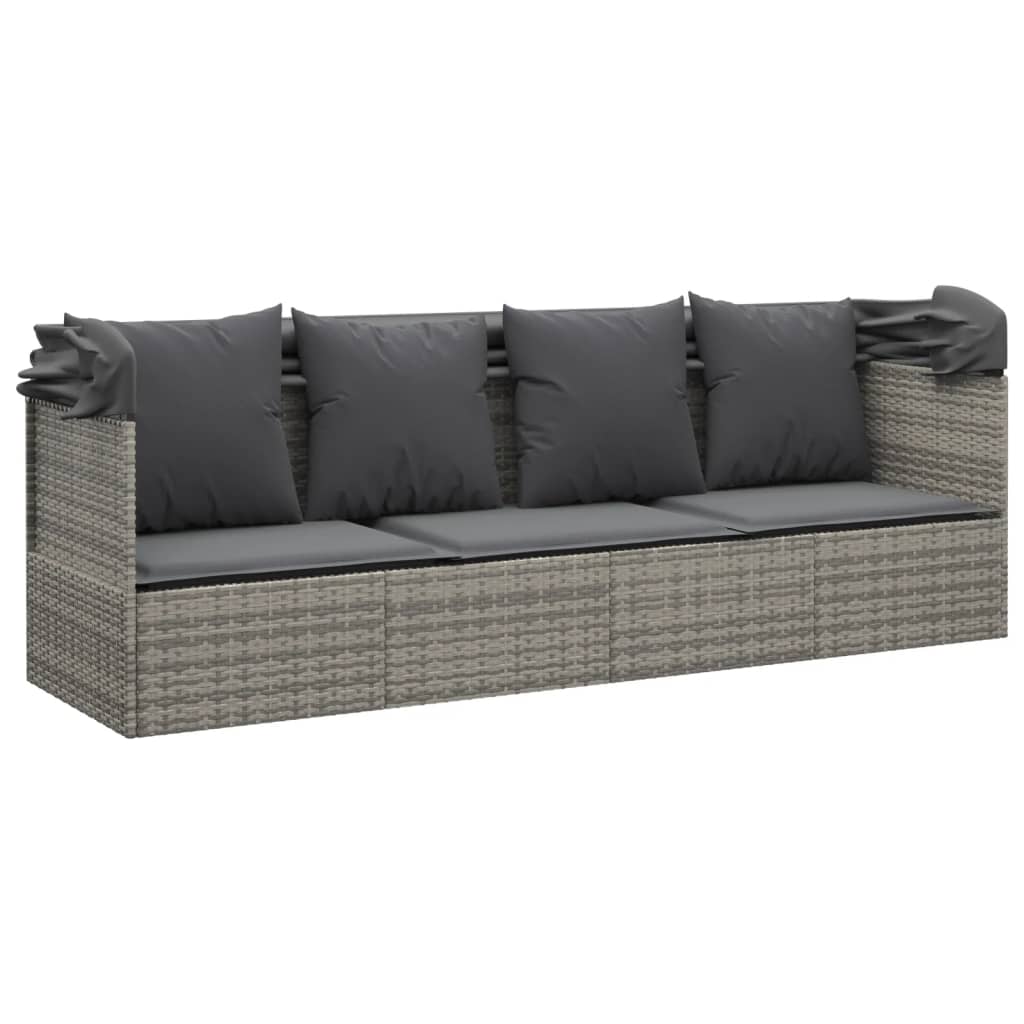 Loungebed met luifel kussens poly rattan