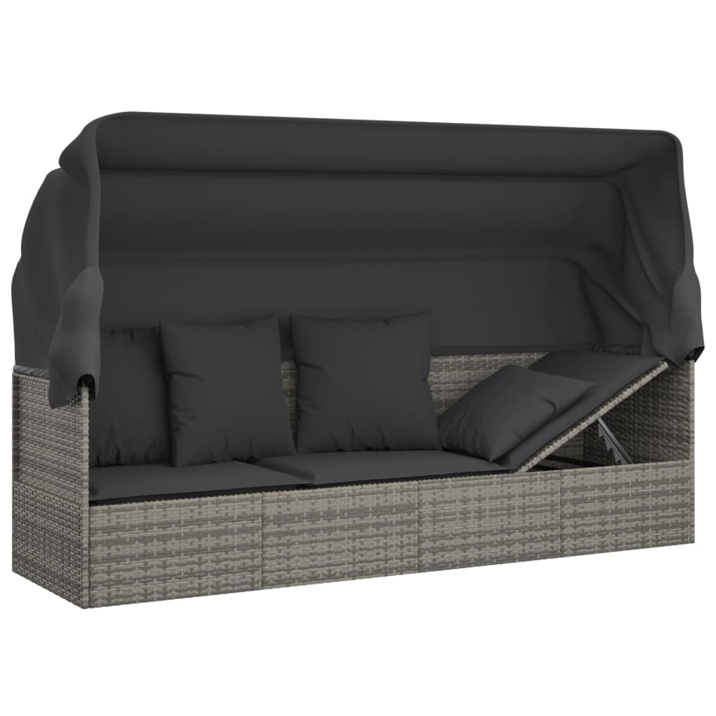 Loungebed met luifel kussens poly rattan