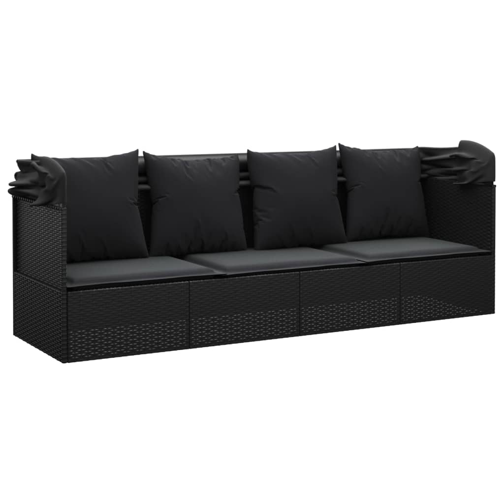 Loungebed met luifel kussens poly rattan