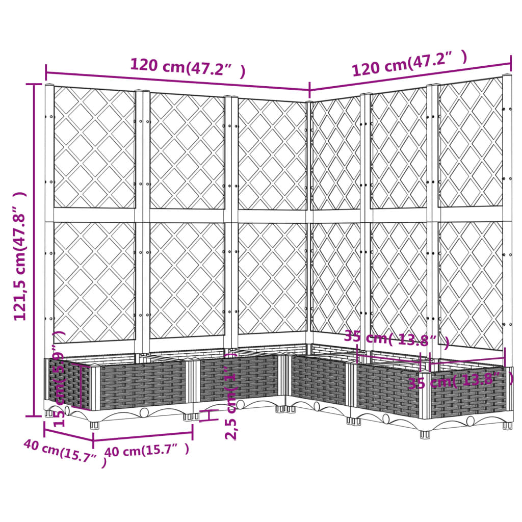 Plantenbak met latwerk 40x40x121,5 cm polypropeen