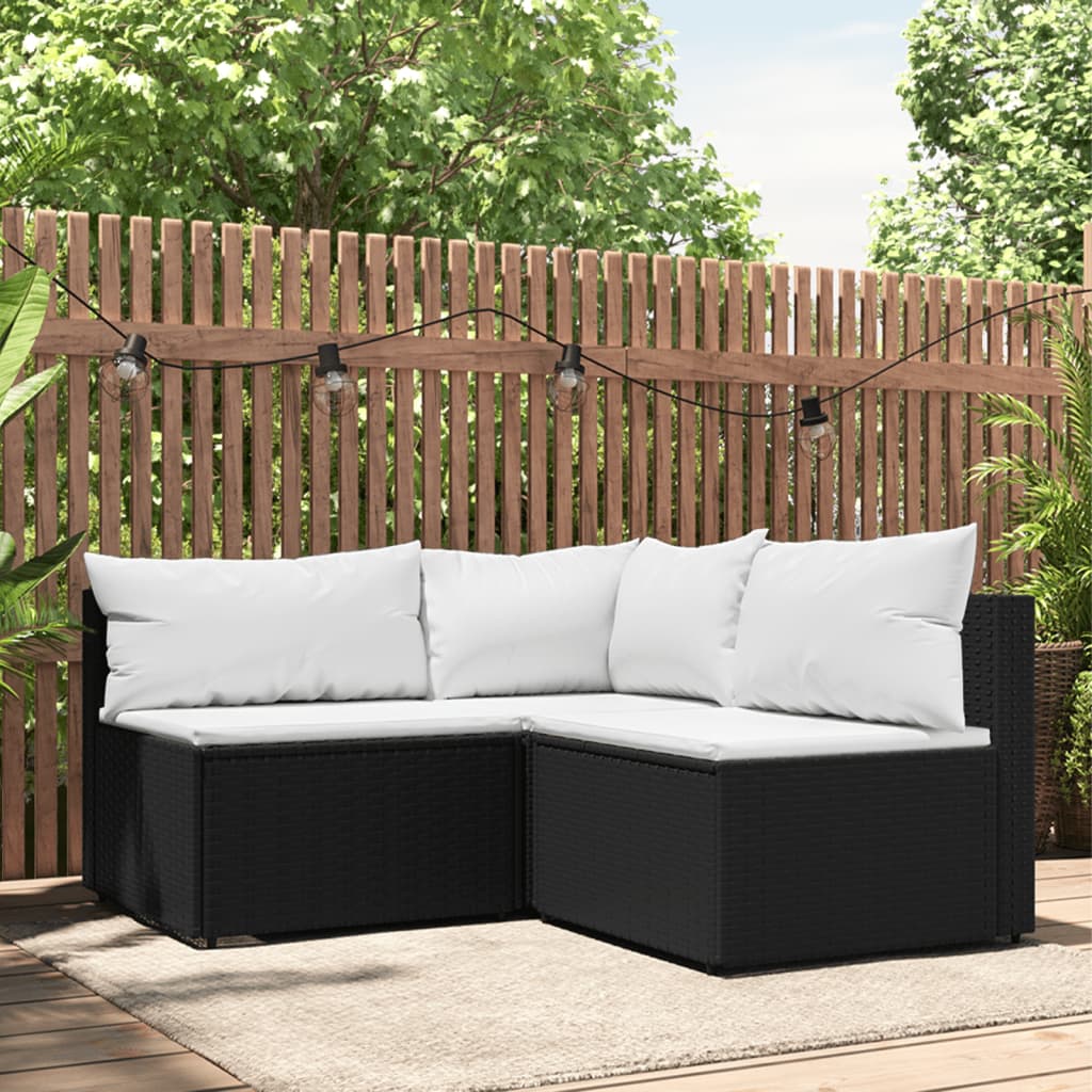 3-delige Loungeset met kussens poly rattan