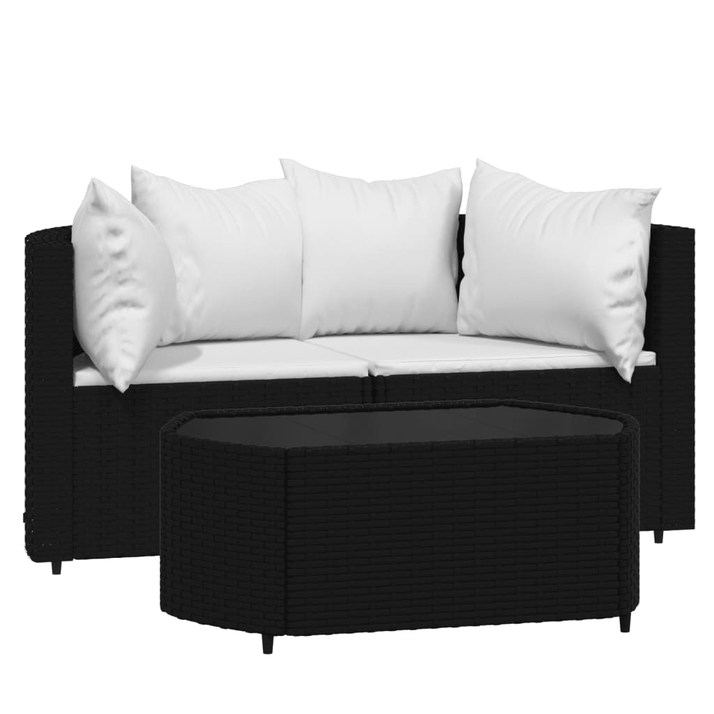 3-delige Loungeset met kussens poly rattan