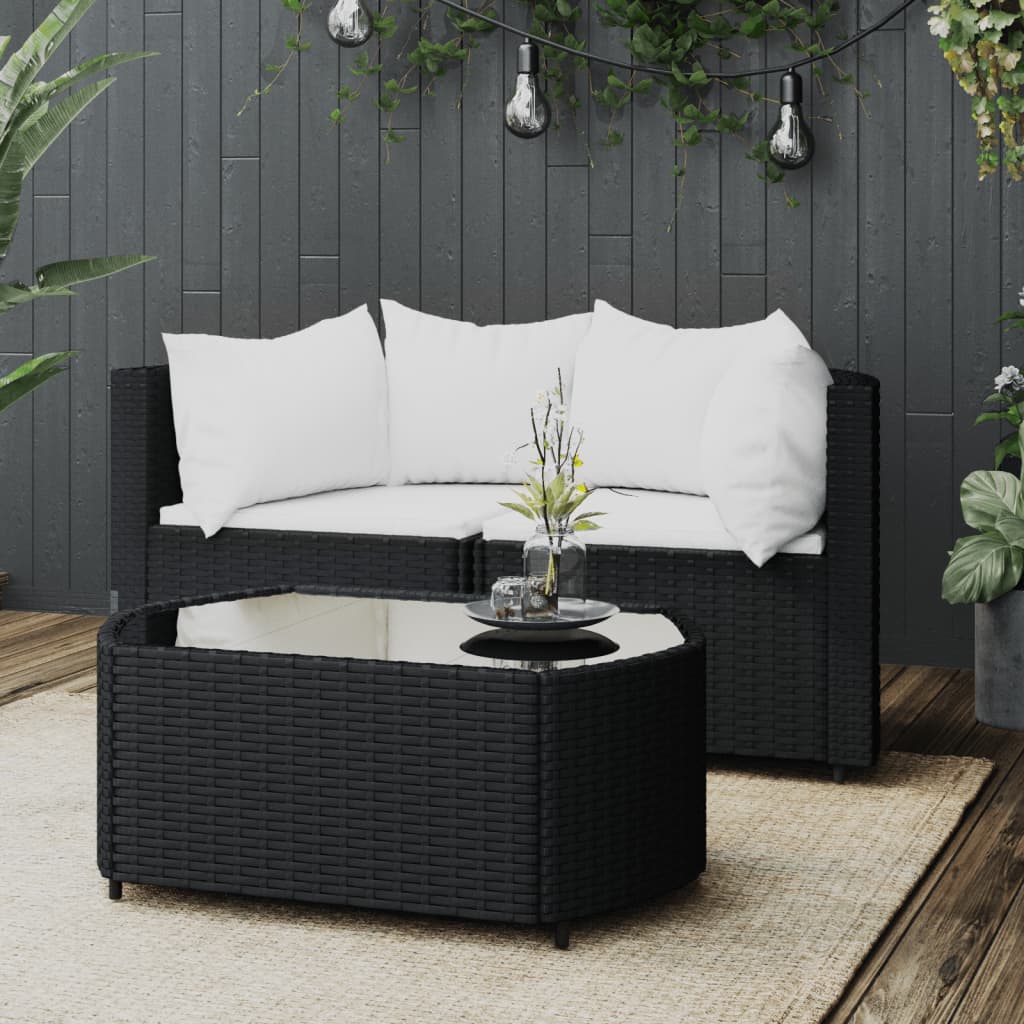 3-delige Loungeset met kussens poly rattan