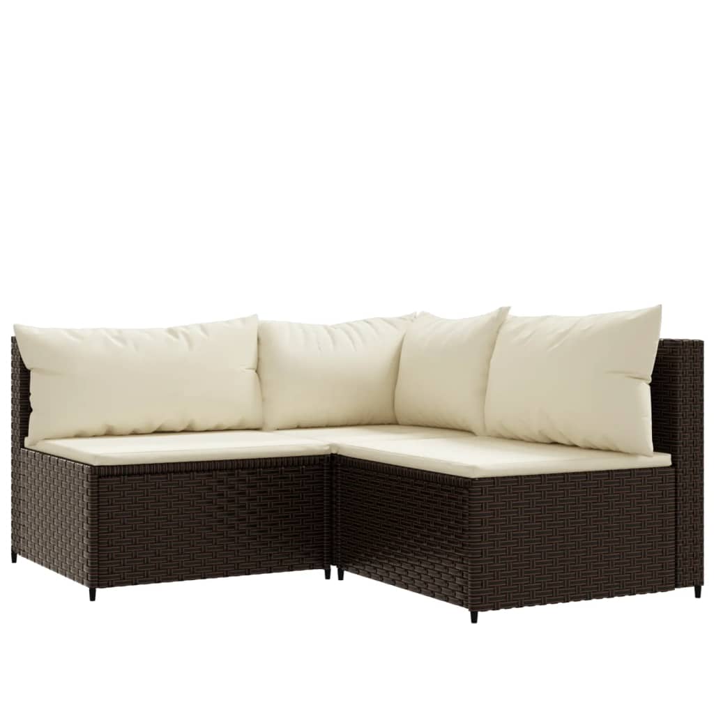 3-delige Loungeset met kussens poly rattan