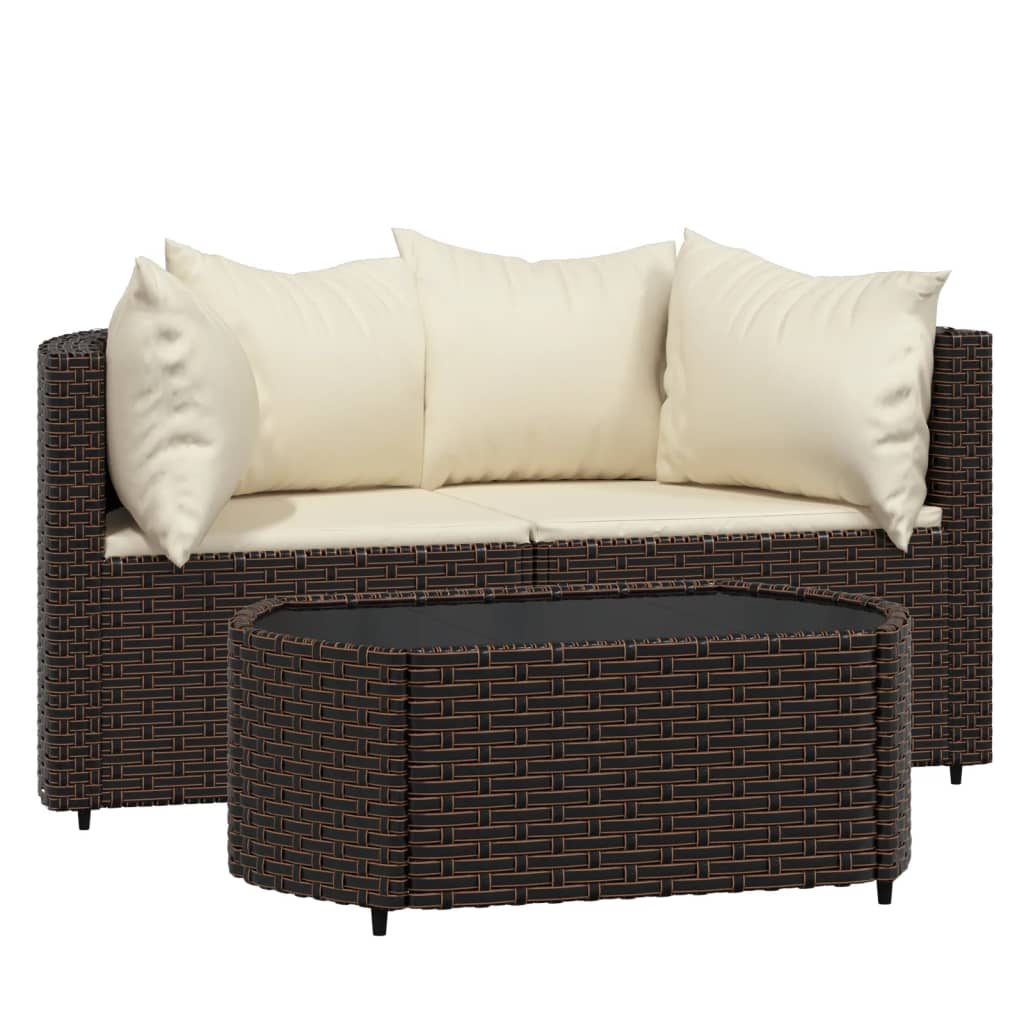 3-delige Loungeset met kussens poly rattan