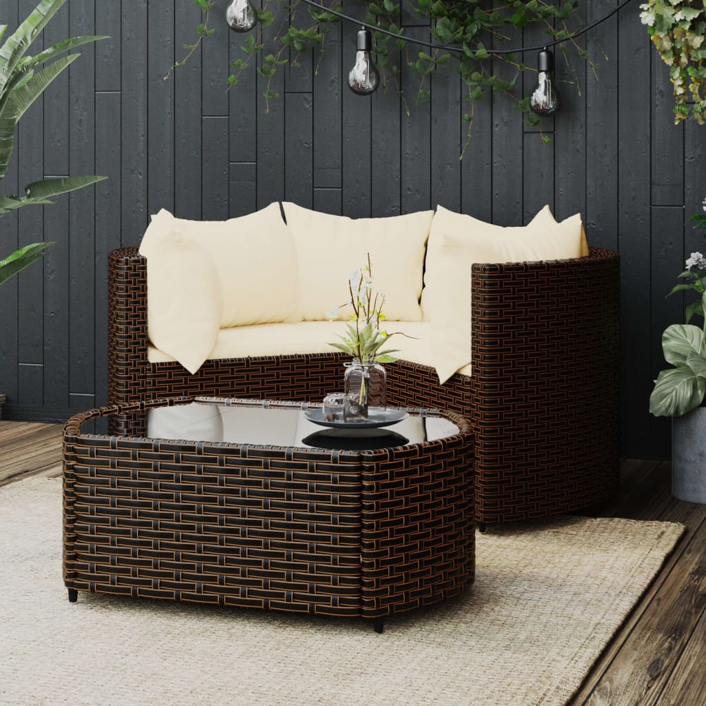 4-delige Loungeset met kussens poly rattan