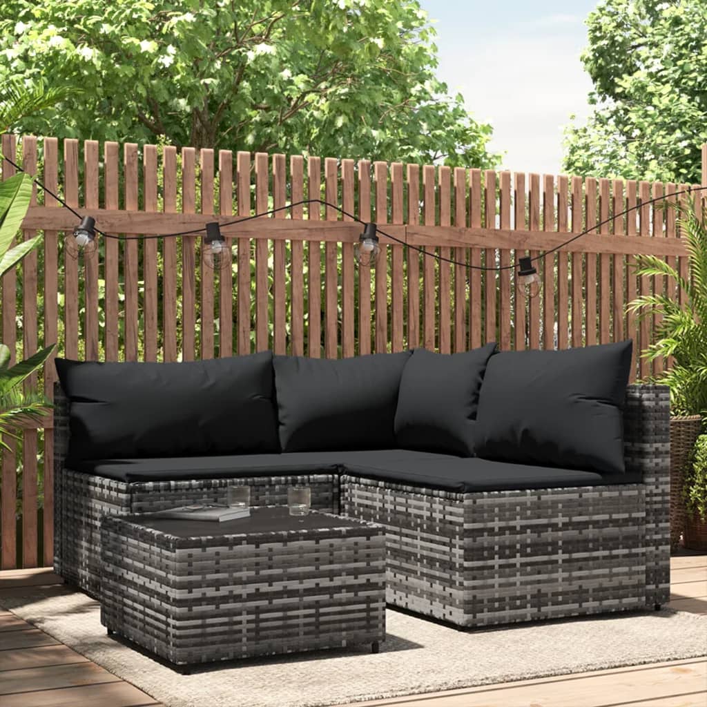 3-delige Loungeset met kussens poly rattan