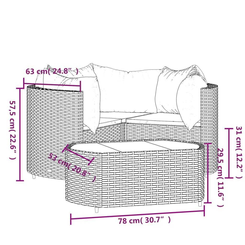 4-delige Loungeset met kussens poly rattan