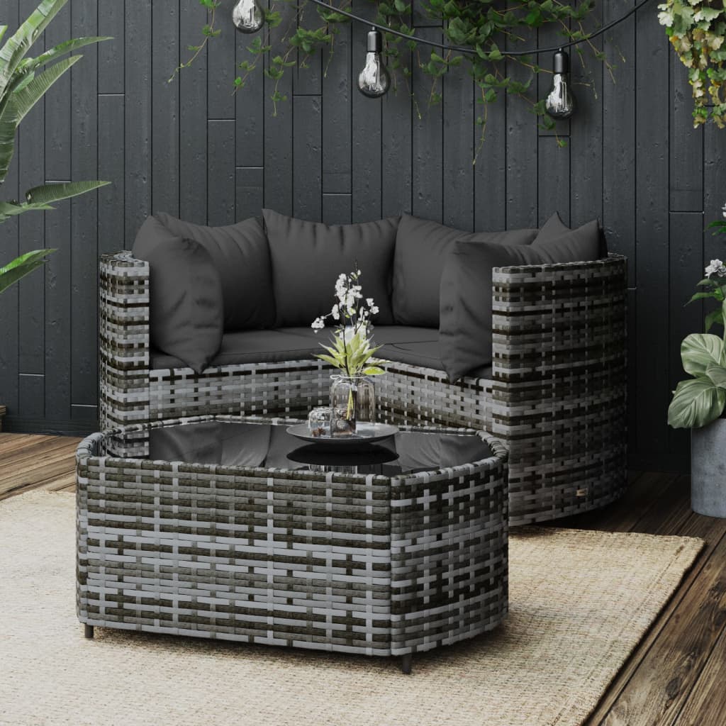 4-delige Loungeset met kussens poly rattan