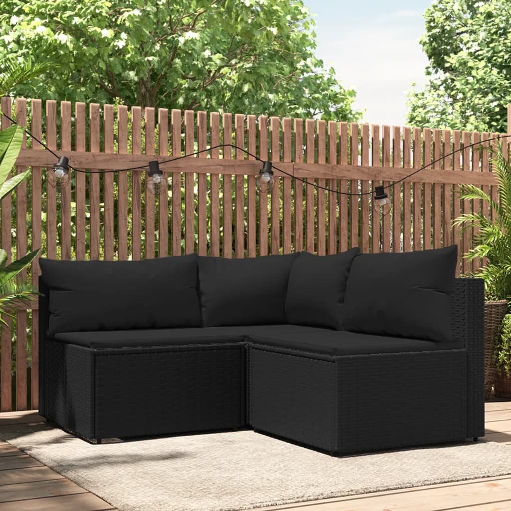 3-delige Loungeset met kussens poly rattan