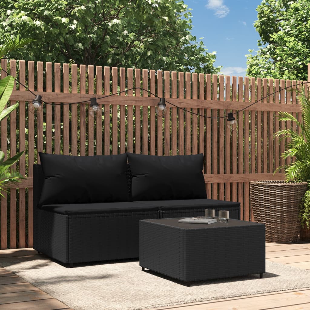 Tuinmiddenbanken met kussens 2 st poly rattan