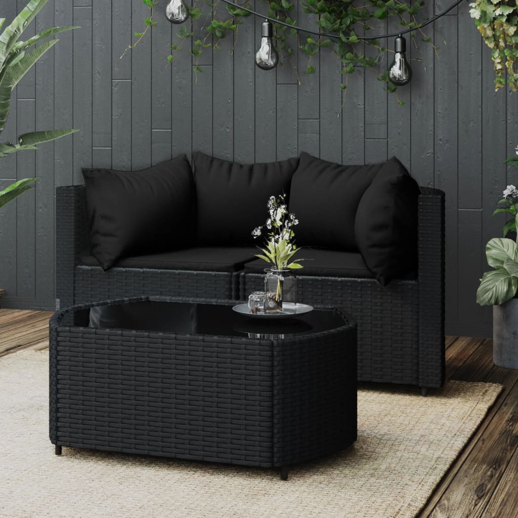 3-delige Loungeset met kussens poly rattan