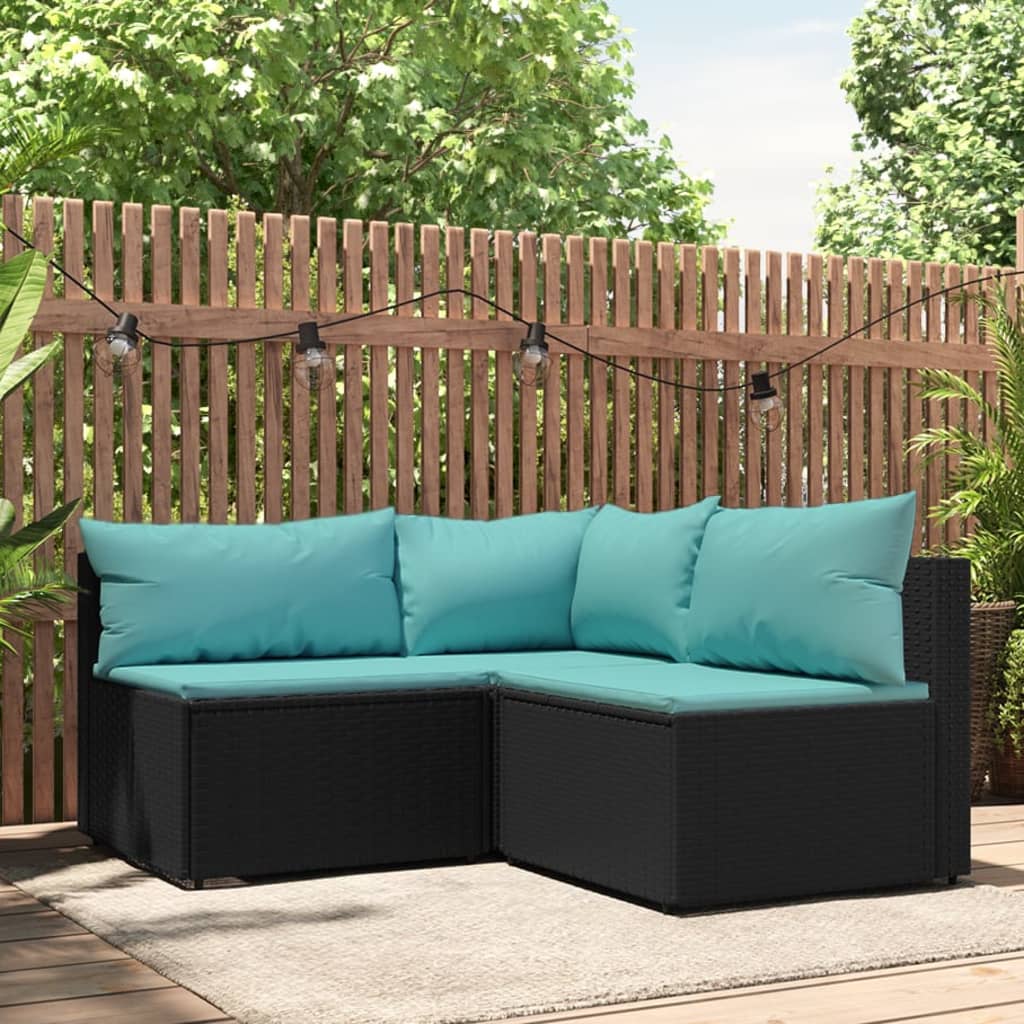 3-delige Loungeset met kussens poly rattan