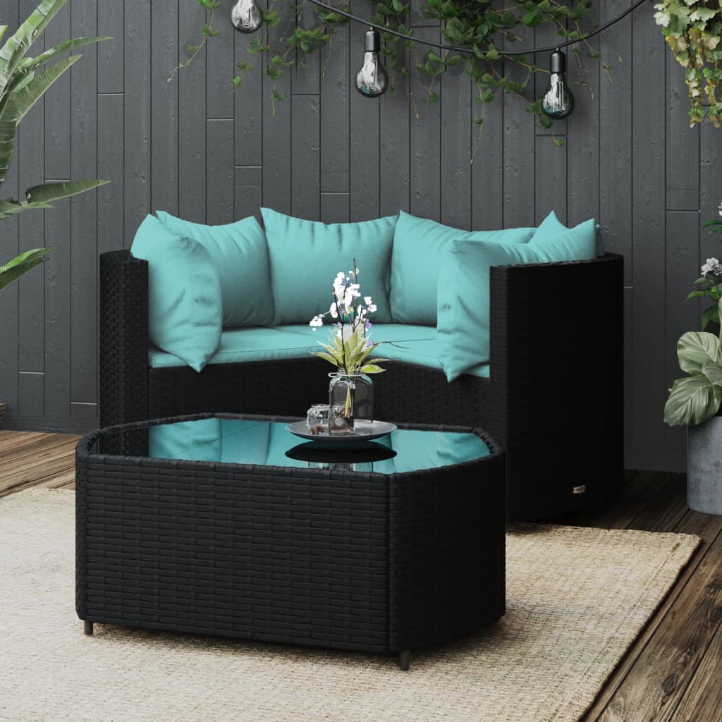 4-delige Loungeset met kussens poly rattan