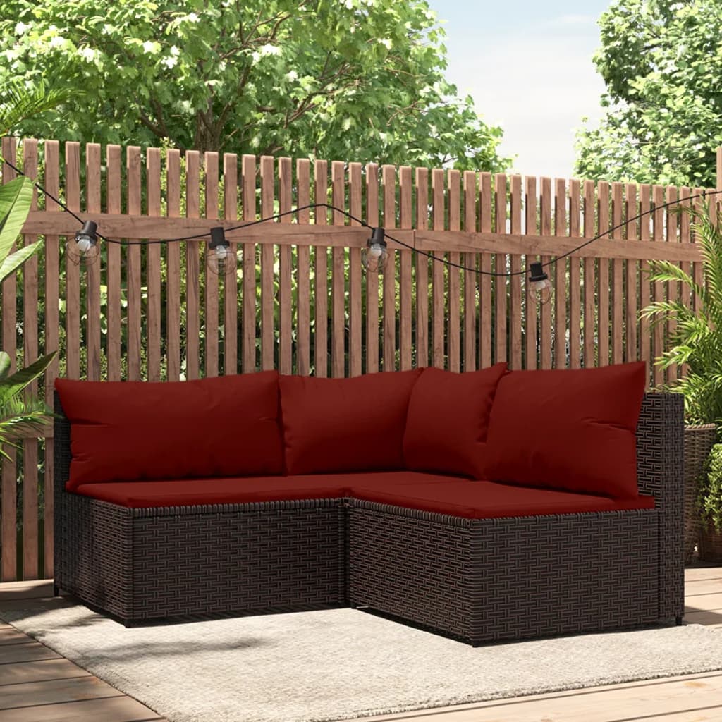 3-delige Loungeset met kussens poly rattan