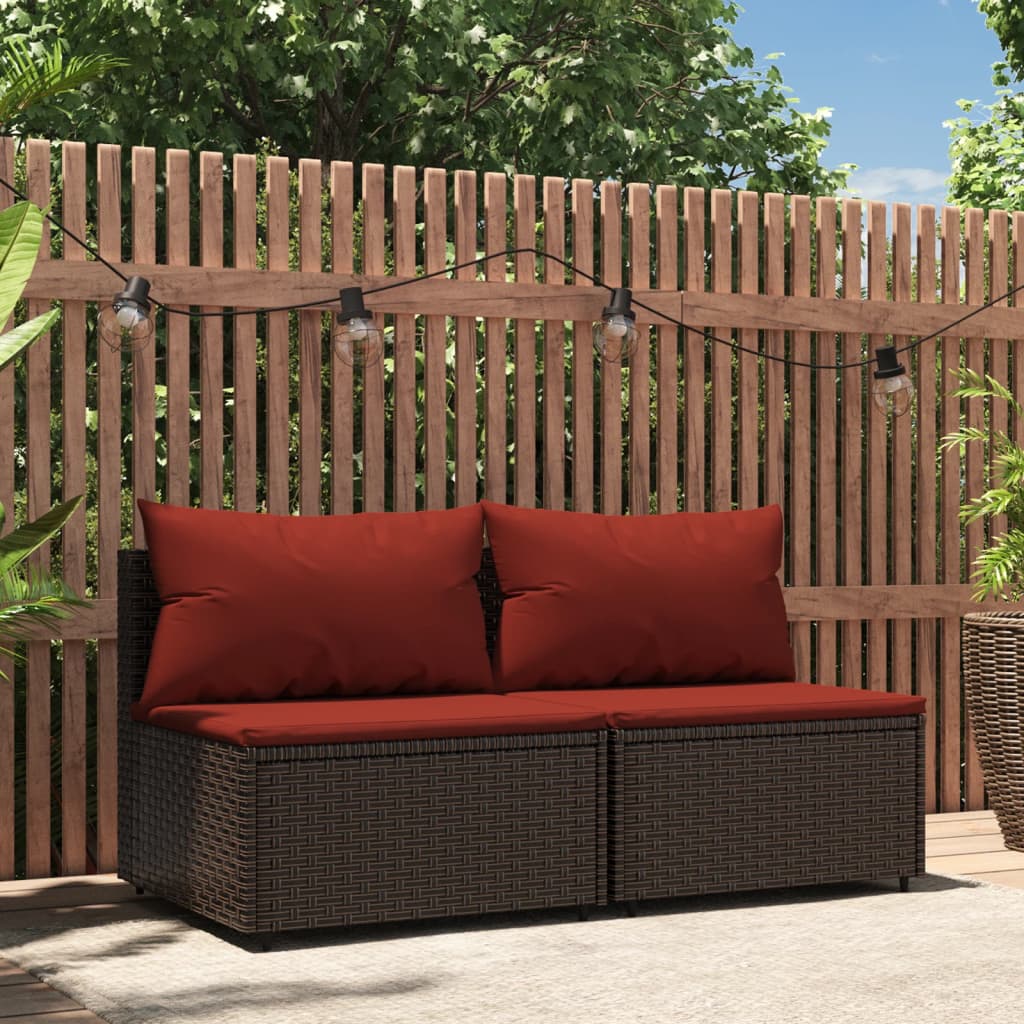 Tuinmiddenbanken met kussens 2 st poly rattan