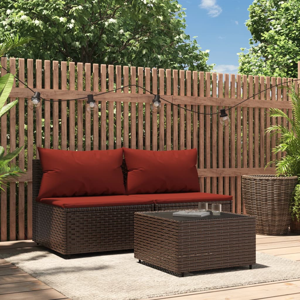 Tuinmiddenbanken met kussens 2 st poly rattan