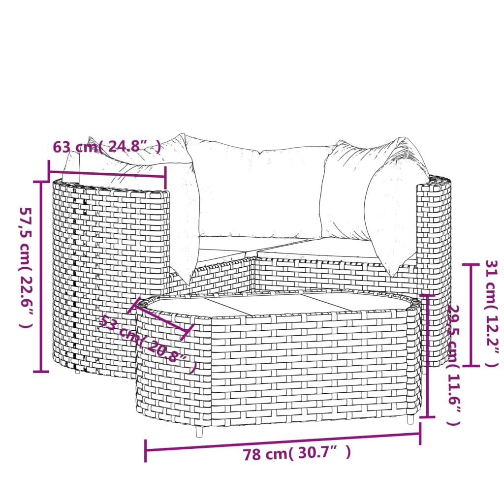 4-delige Loungeset met kussens poly rattan