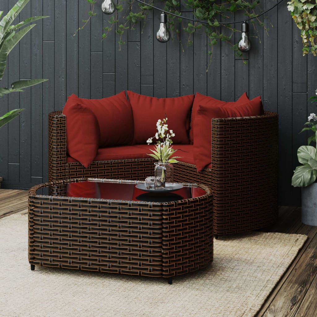 4-delige Loungeset met kussens poly rattan