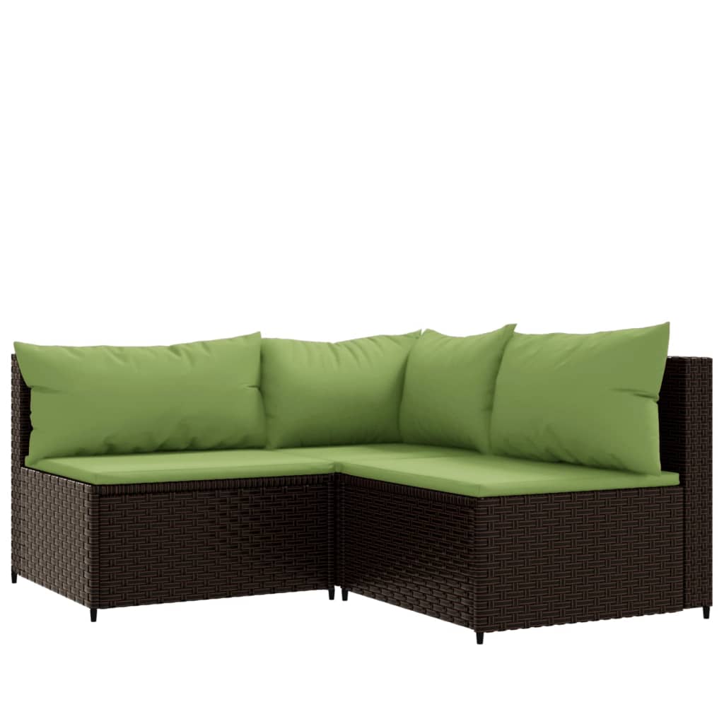 3-delige Loungeset met kussens poly rattan