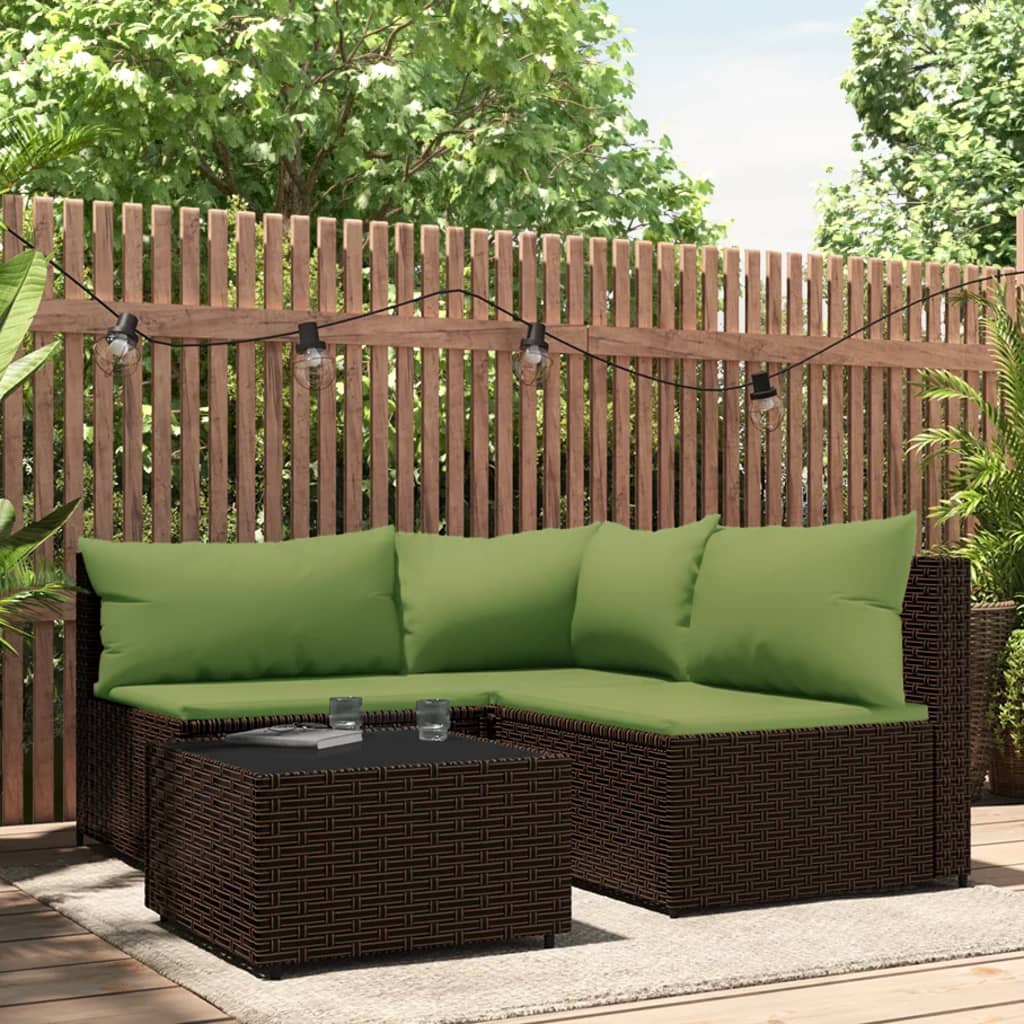 3-delige Loungeset met kussens poly rattan