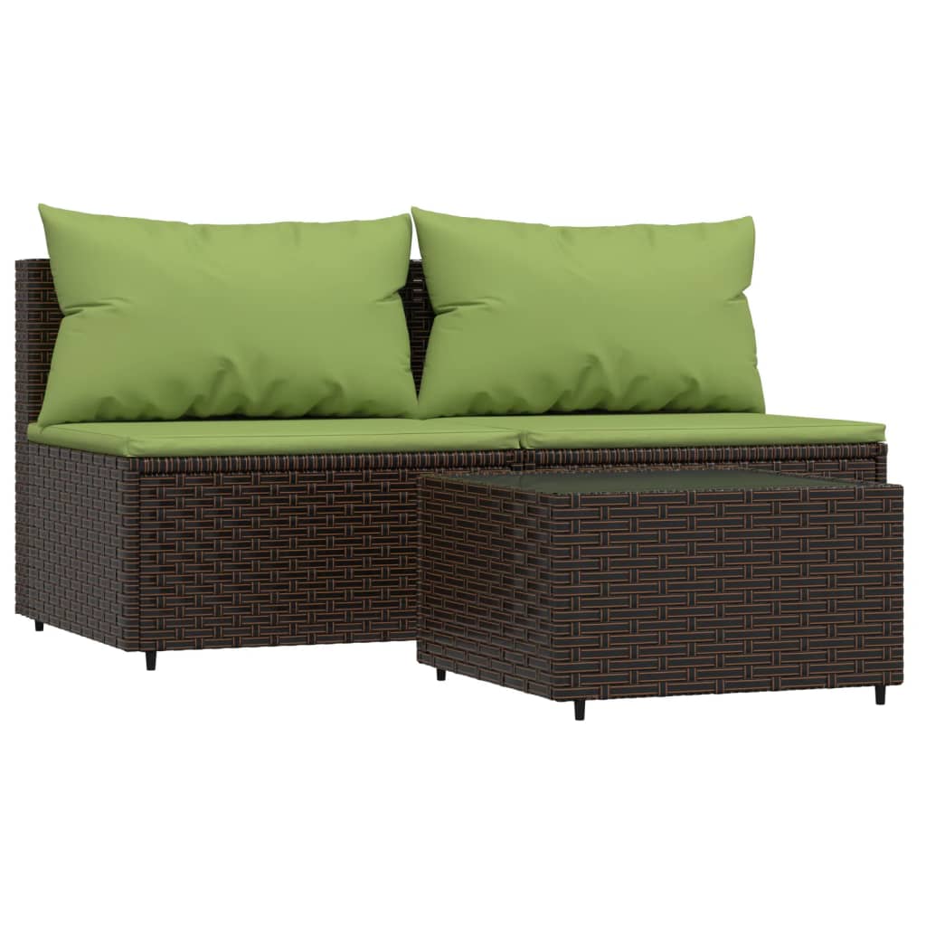 Tuinmiddenbanken met kussens 2 st poly rattan