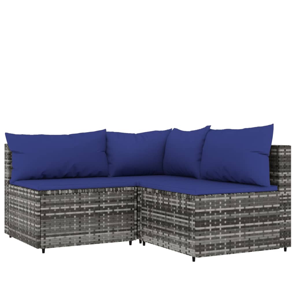 3-delige Loungeset met kussens poly rattan