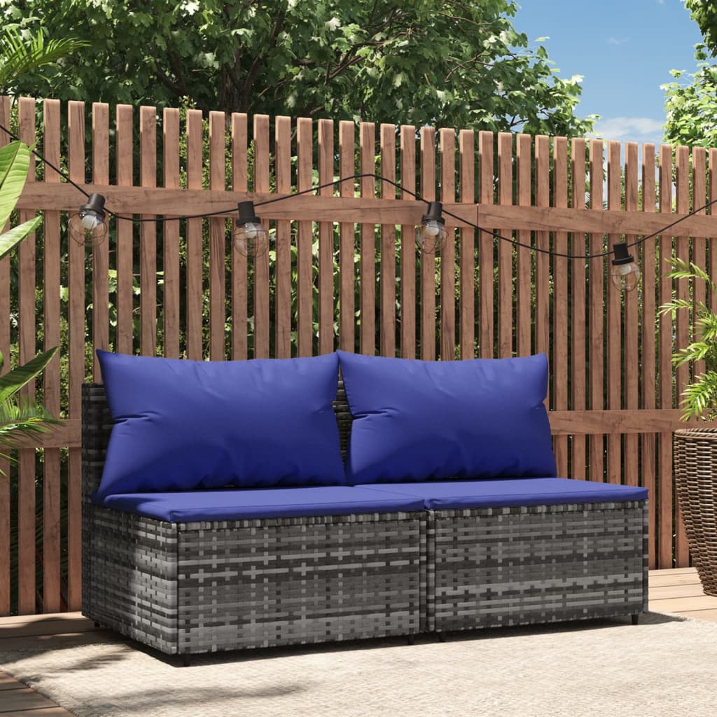 Tuinmiddenbanken met kussens 2 st poly rattan