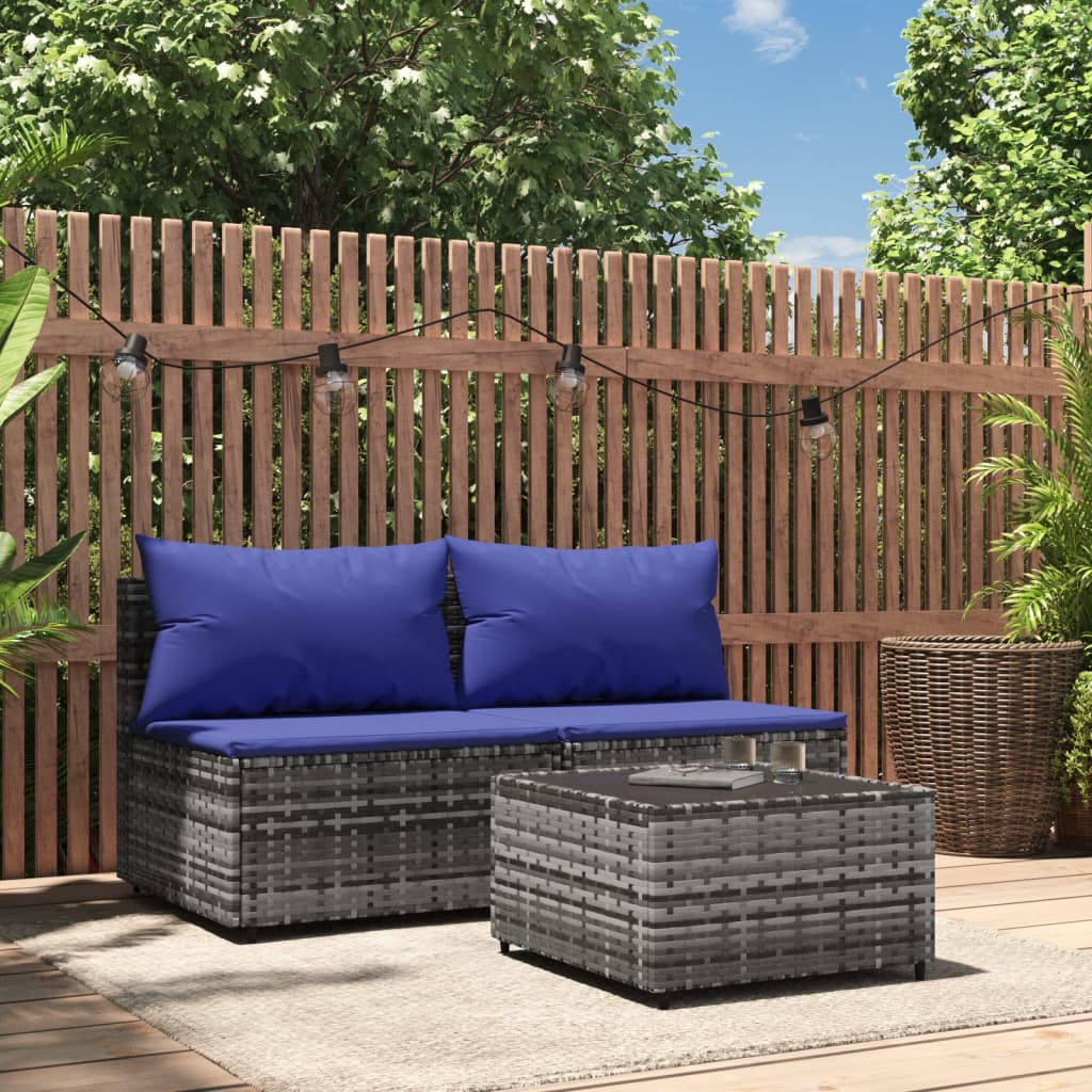 Tuinmiddenbanken met kussens 2 st poly rattan