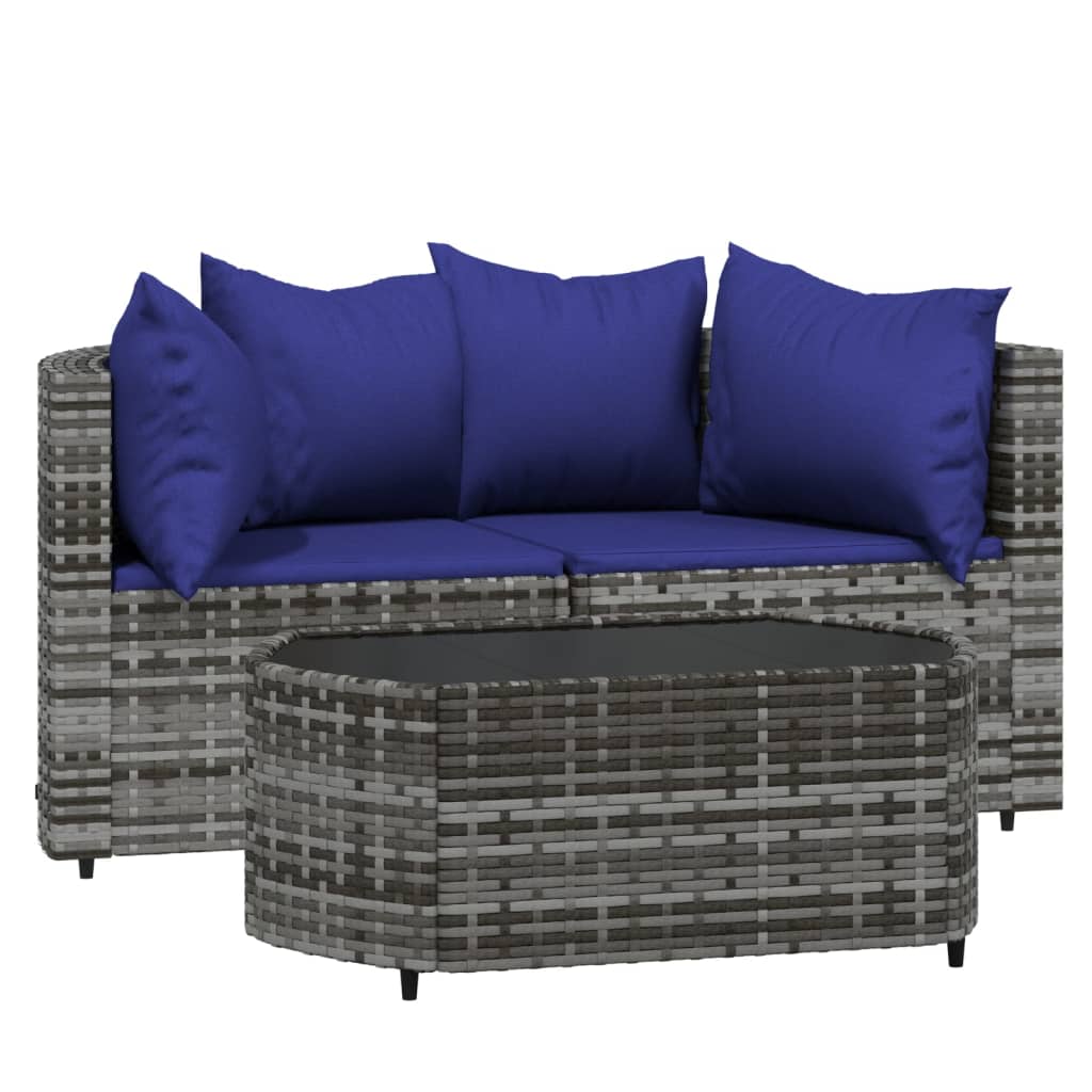 3-delige Loungeset met kussens poly rattan