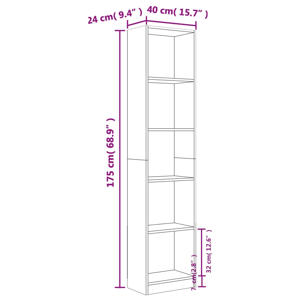 Boekenkast 60x24x175 cm bewerkt hout eikenkleurig