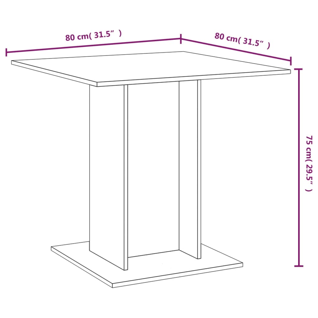 Eettafel 80x80x75 cm bewerkt hout eikenkleurig