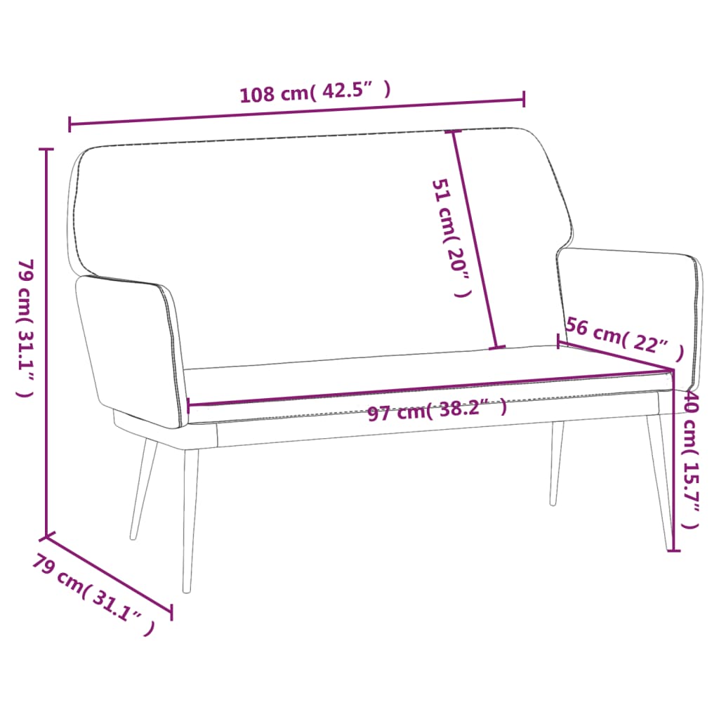 Bankje 108x79x79 cm fluweel