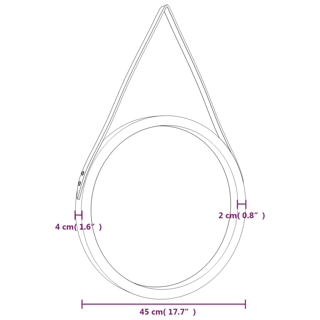 Wandspiegel met band Ø 35 cm zilverkleurig