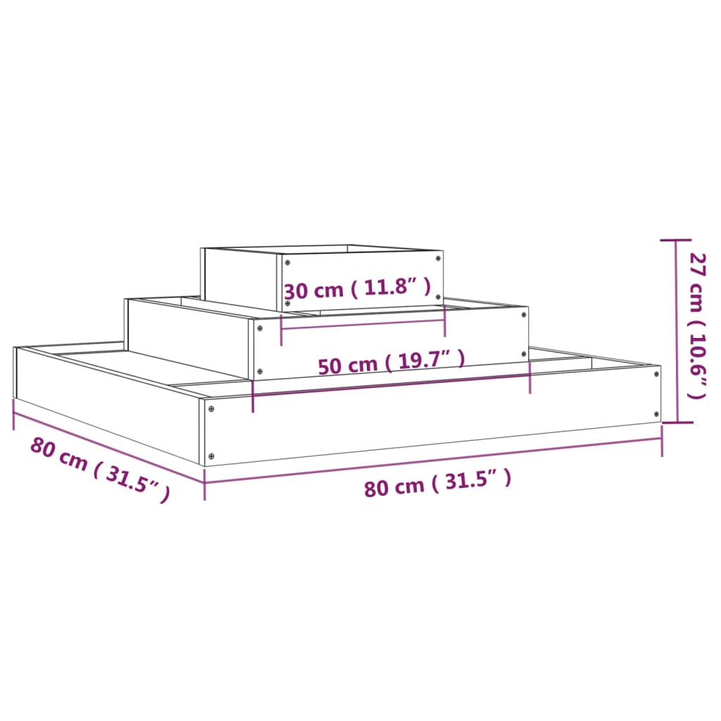 Plantenbak 80x80x27 cm massief