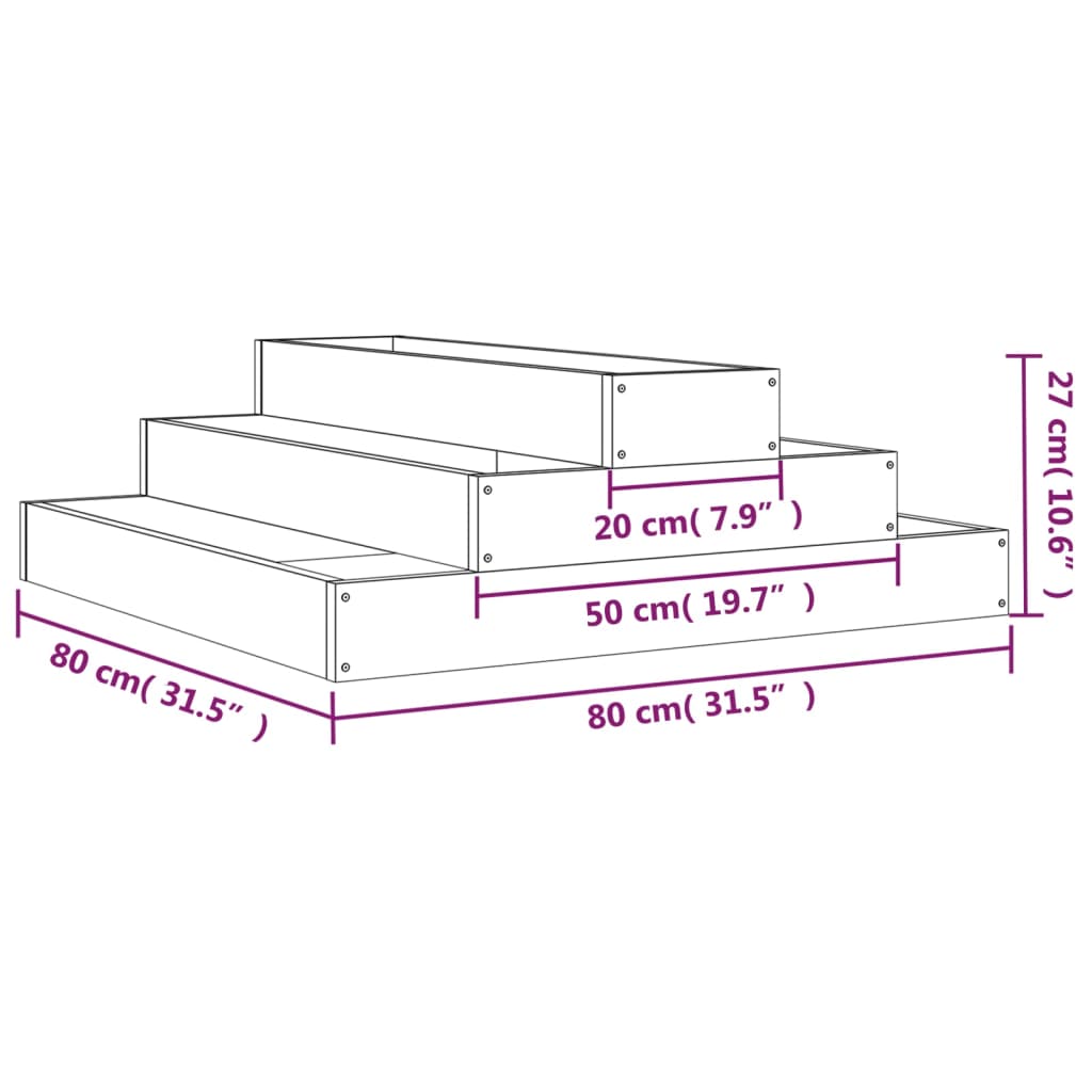 Plantenbak 80x80x27 cm massief