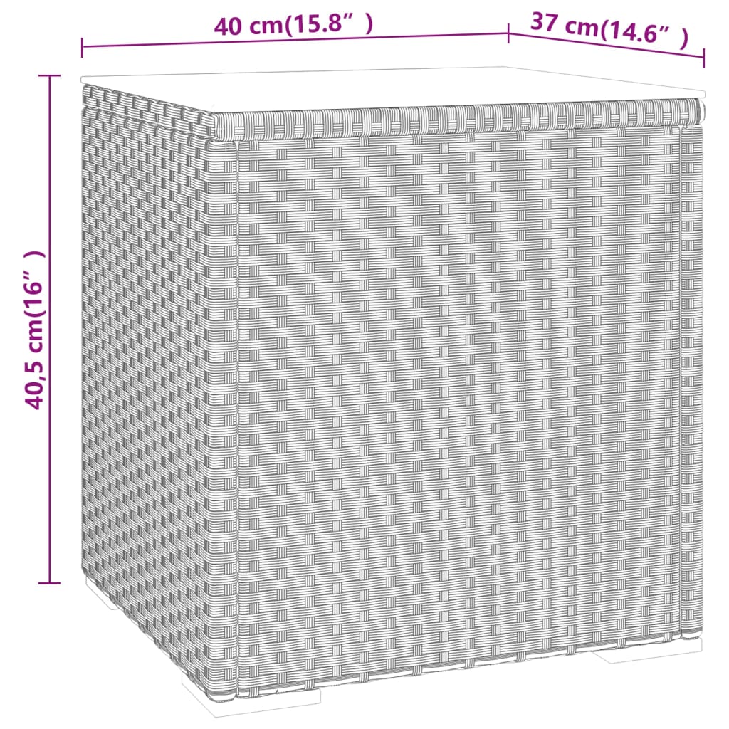 Bijzettafel 40x37x40,5 cm poly rattan en gehard glas