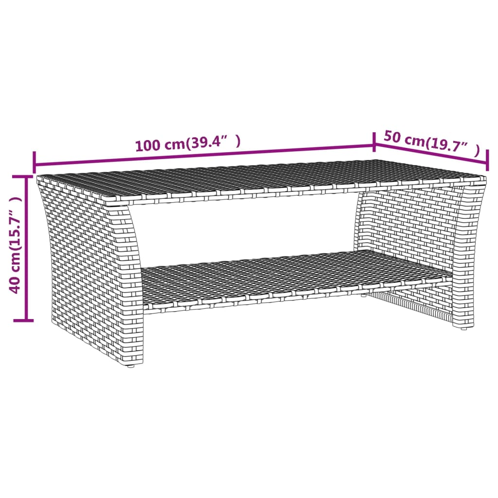 Salontafel 100x50x40 cm poly rattan