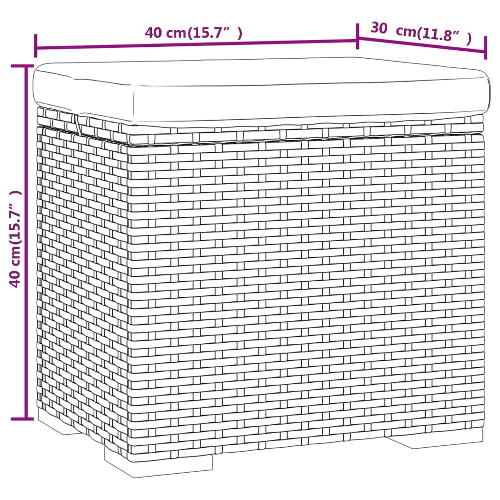 Hocker met kussen 40x30x40 cm poly rattan