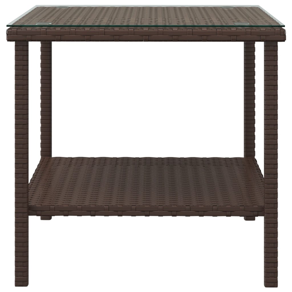 Bijzettafel 45x45x45 cm poly rattan en gehard glas