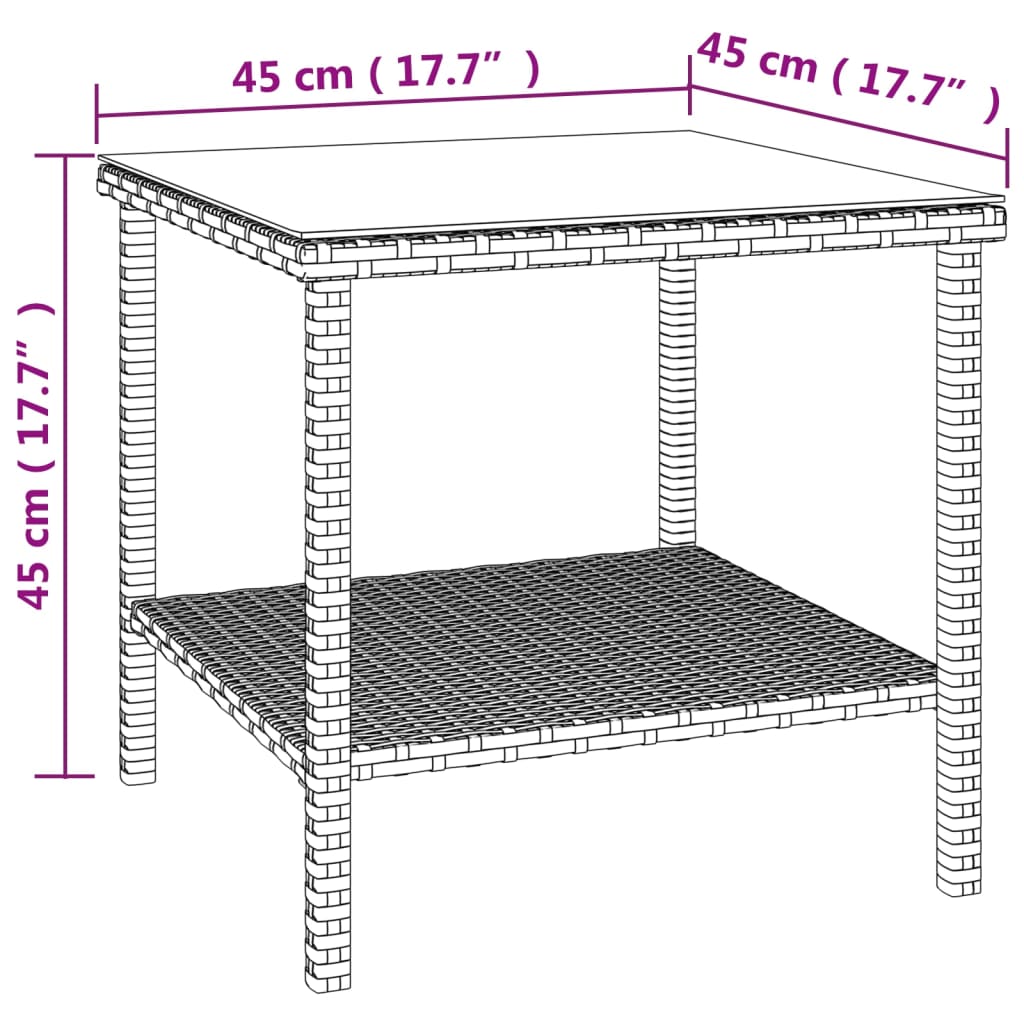 Bijzettafel 45x45x45 cm poly rattan en gehard glas