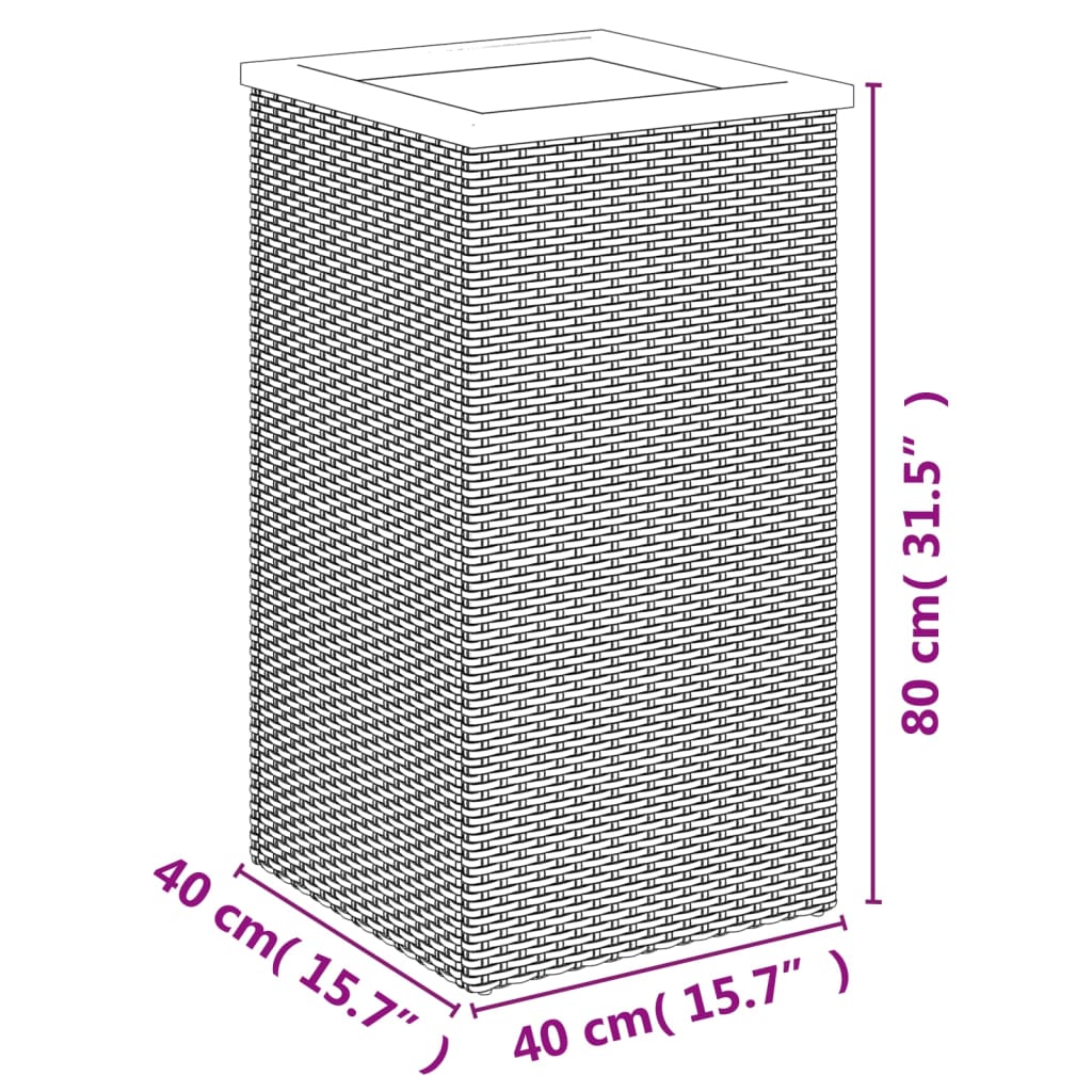 Plantenbak 40x40x80 cm poly rattan zwart