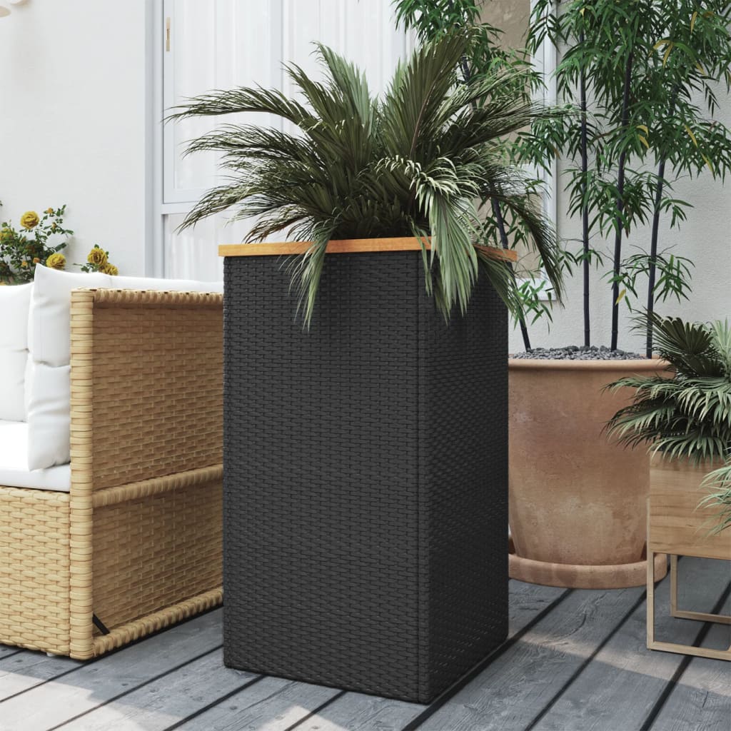 Plantenbak 40x40x80 cm poly rattan zwart