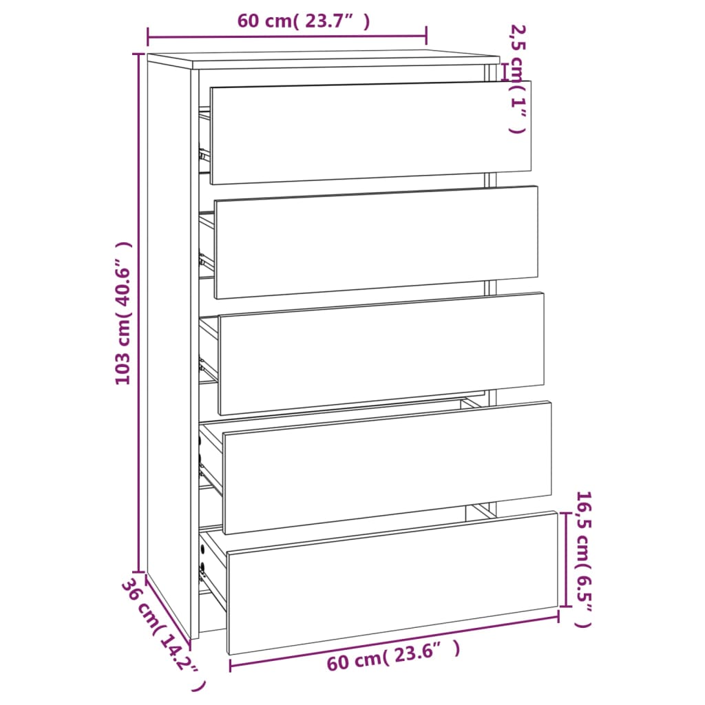 Ladekast 60x36x103 cm bewerkt hout eikenkleurig