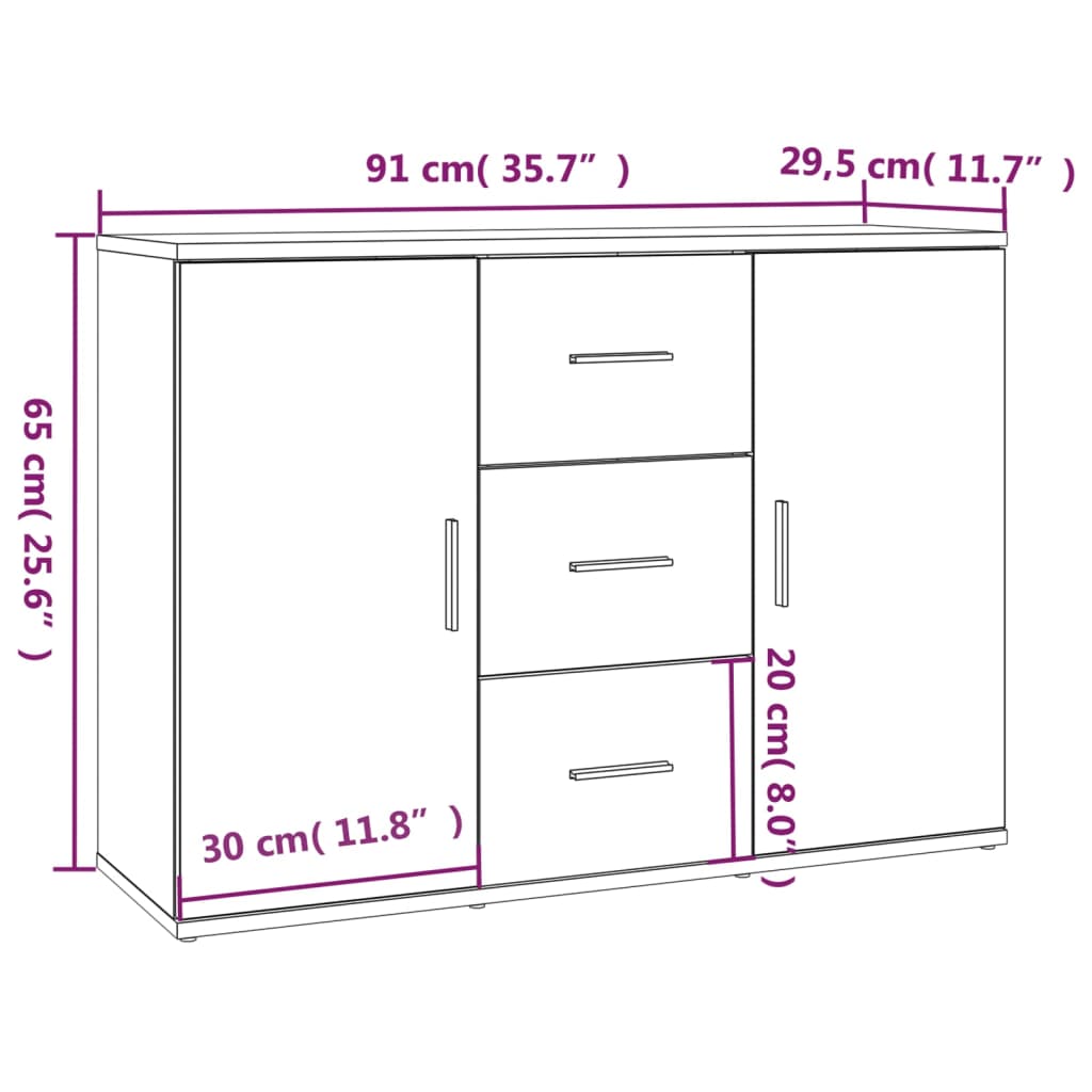 Dressoir 91x29,5x65 cm bewerkt hout eikenkleurig