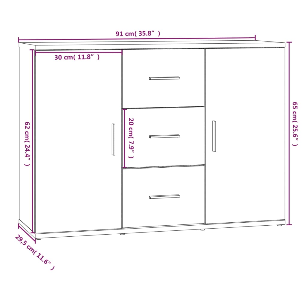 Dressoir 91x29,5x65 cm bewerkt hout eikenkleurig