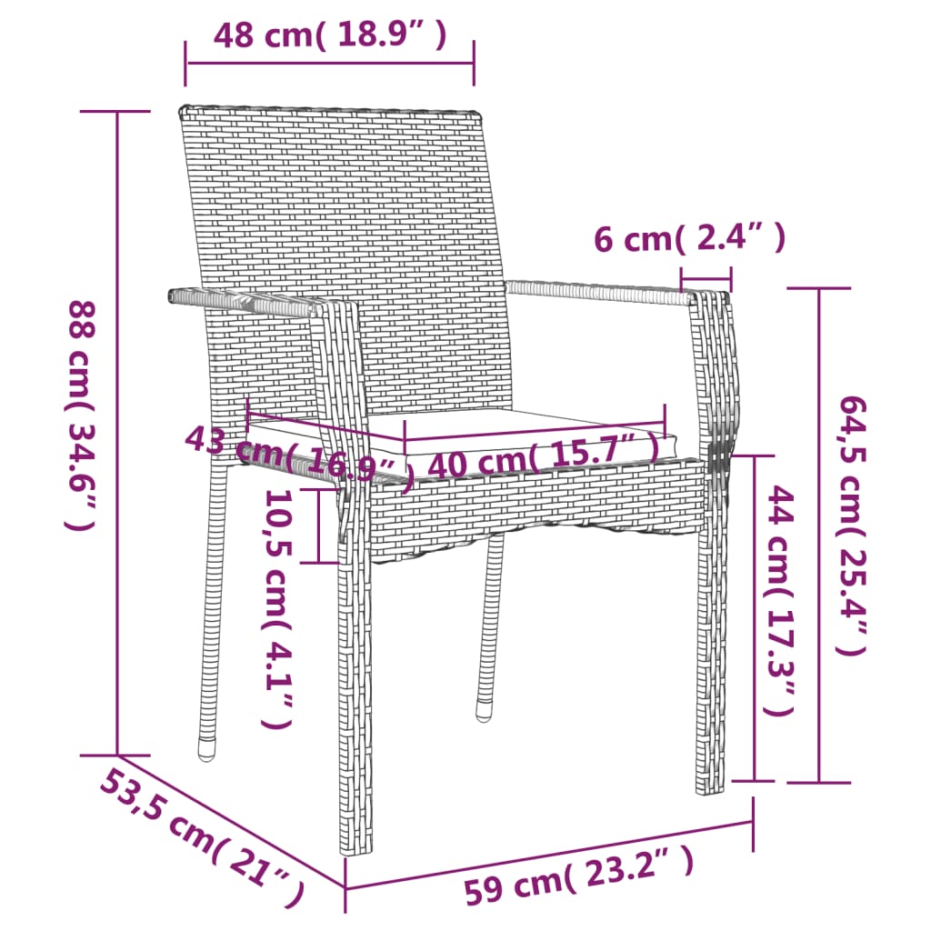 Tuinstoelen 4 st met kussens poly rattan