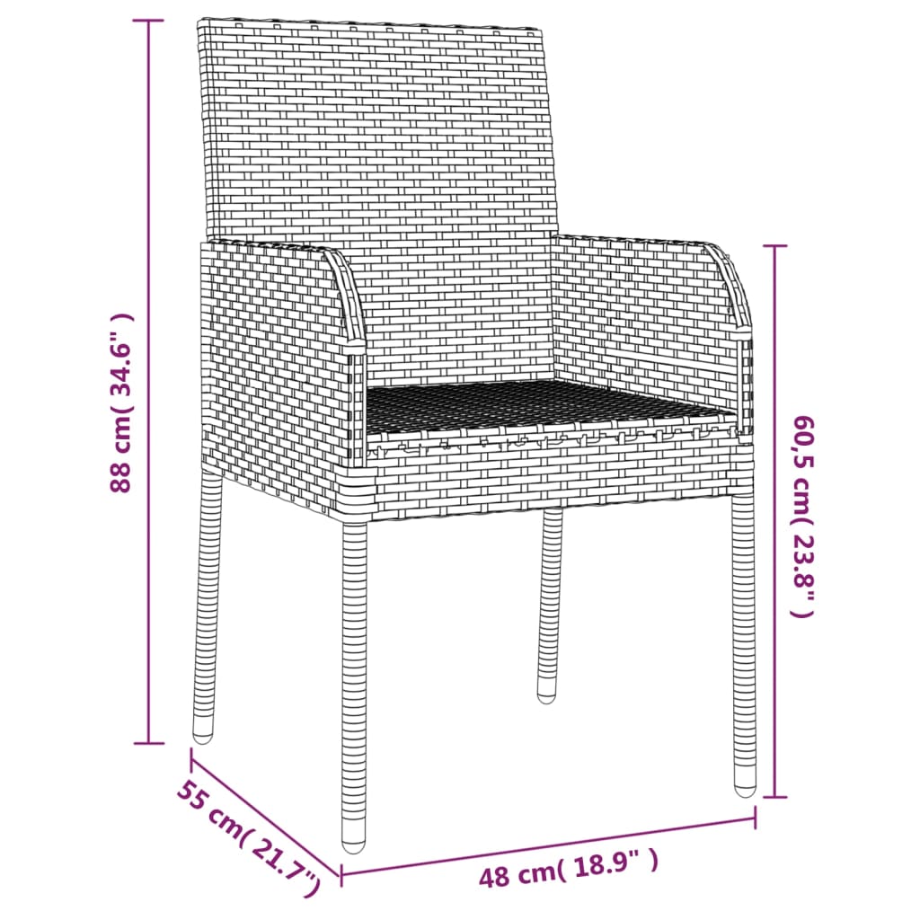 Tuinstoelen 4 st met kussens poly rattan